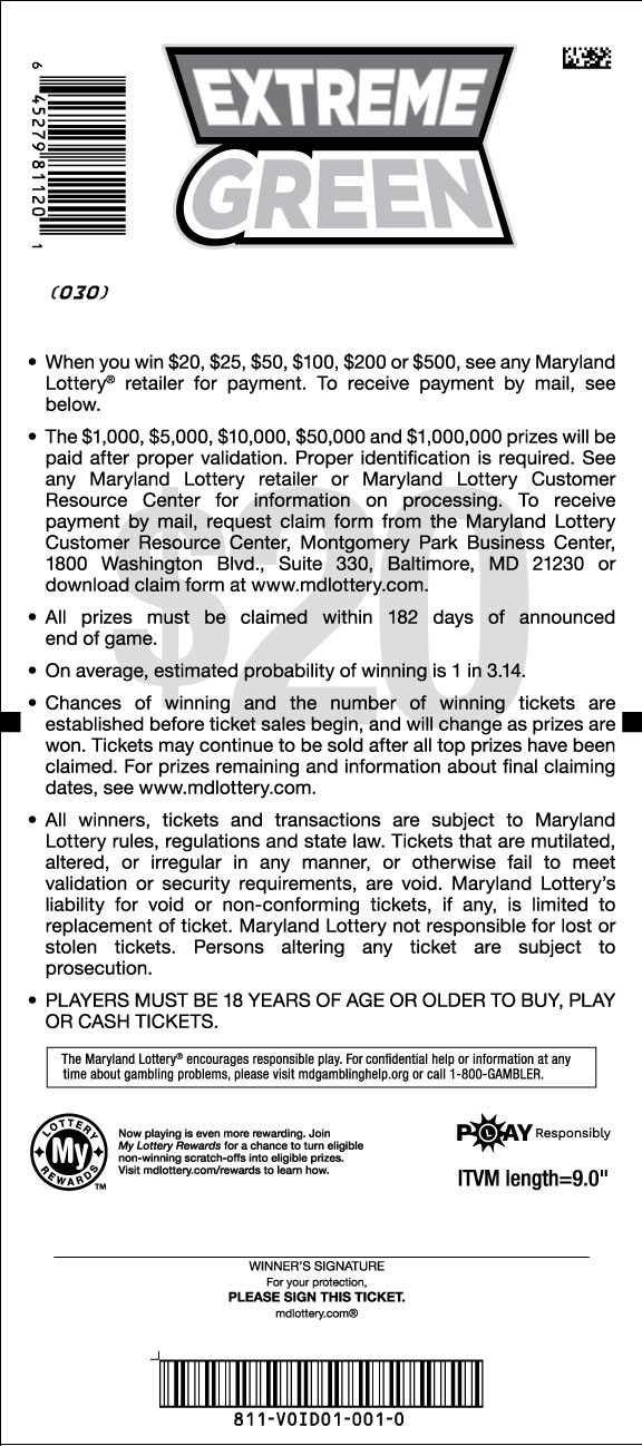 Extreme Green scratchcard - game number #811 - back