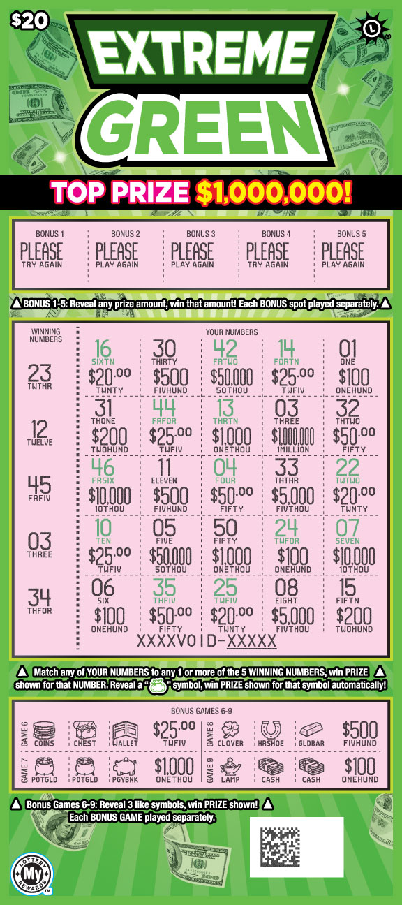 Extreme Green scratchcard - game number #811 - front-scratched