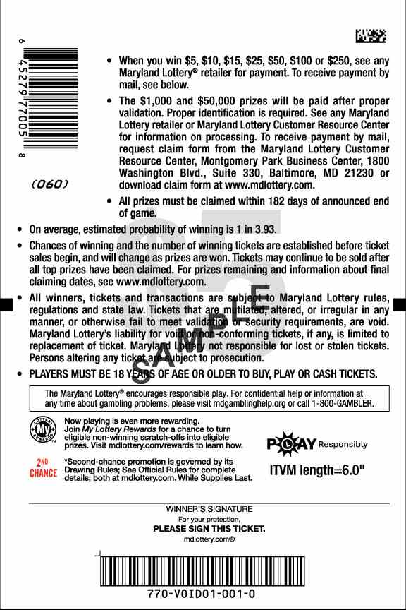 Festive Fortune scratchcard - game number #770 - back