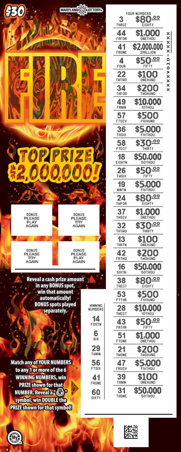 Fire scratchcard - game number #743 - front-scratched