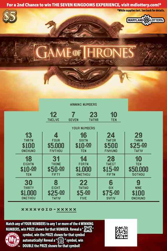 Game Of Thrones scratchcard - game number #709 - front-scratched