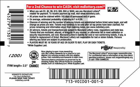 Gift Tag Cash scratchcard - game number #713 - back