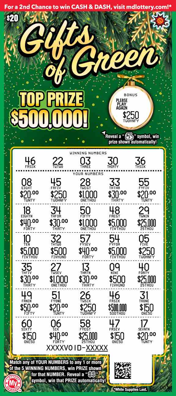 Gifts Of Green scratchcard - game number #772 - front-scratched