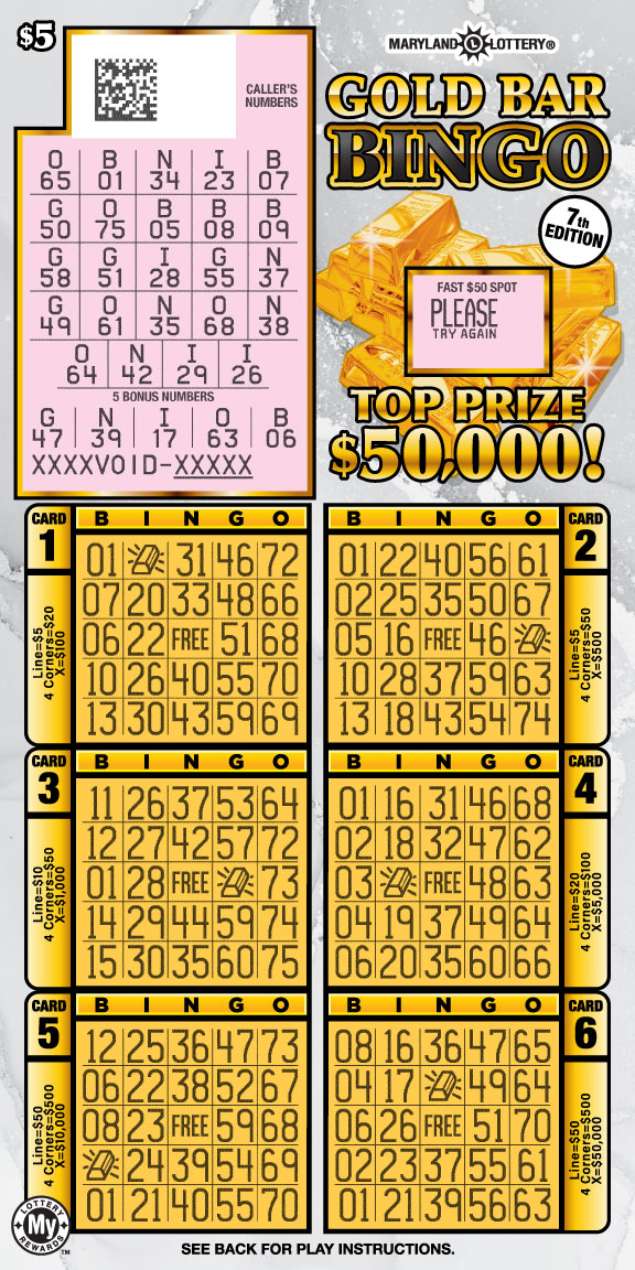 Gold Bar Bingo scratchcard - game number #809 - front-scratched