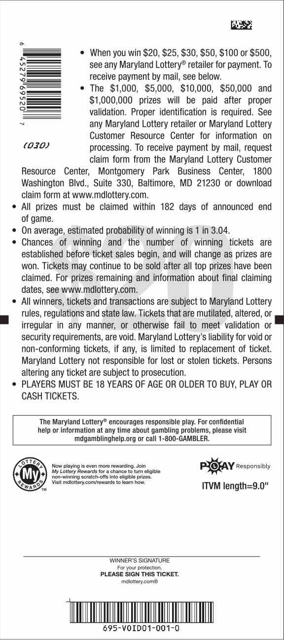 Gold Rush 777 scratchcard - game number #695 - back