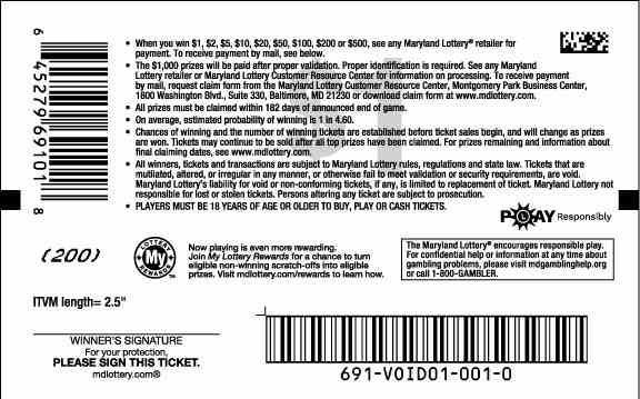 Gold Rush 7S scratchcard - game number #691 - back
