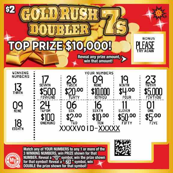 Gold Rush 7S Doubler scratchcard - game number #692 - front-scratched