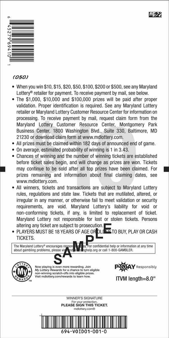 Gold Rush 7S Multiplier scratchcard - game number #694 - back