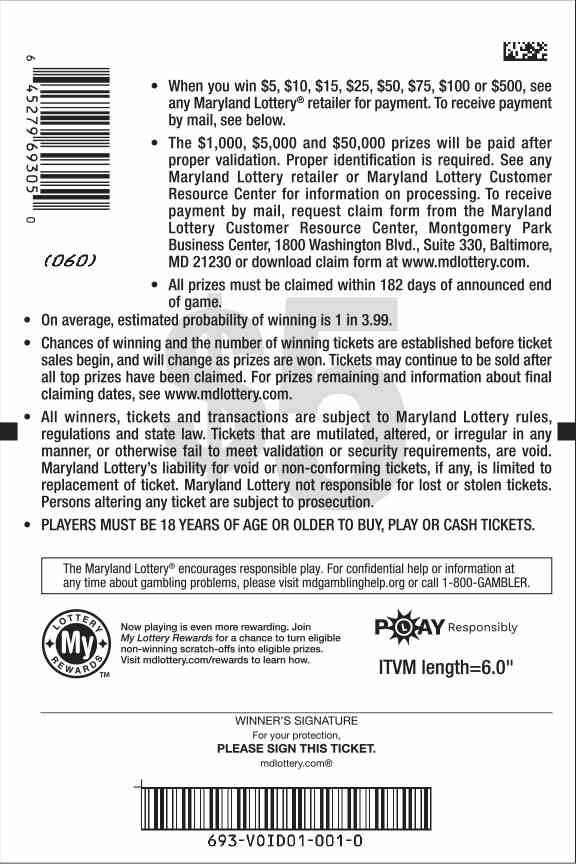 Gold Rush 7S Tripler scratchcard - game number #693 - back