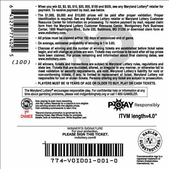 Harlem Globetrotters® scratchcard - game number #774 - back