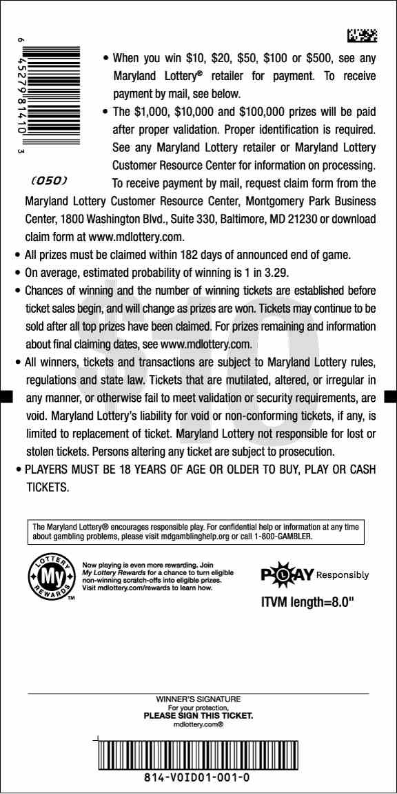 High Voltage scratchcard - game number #814 - back