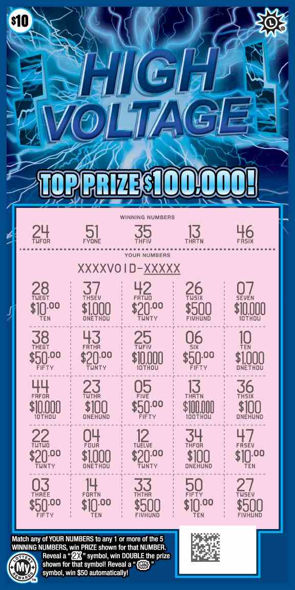 High Voltage scratchcard - game number #814 - front-scratched