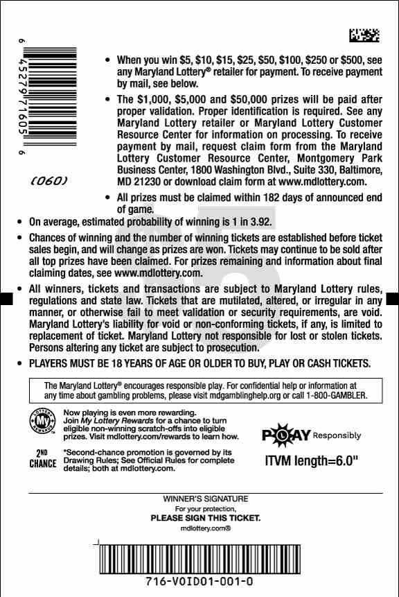 Holiday Luck Doubler scratchcard - game number #716 - back