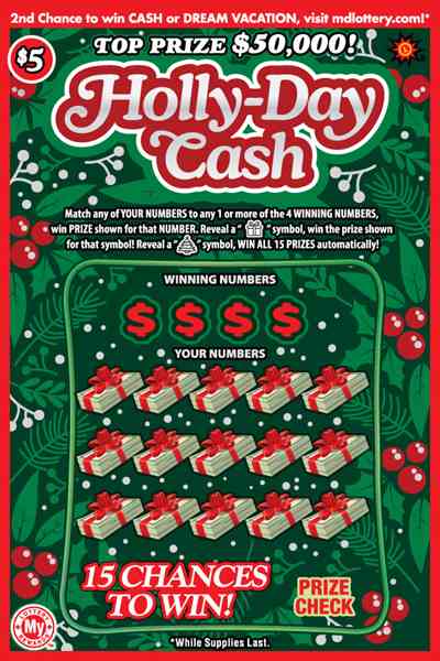 Holly-Day Cash scratchcard - game number #823 - front