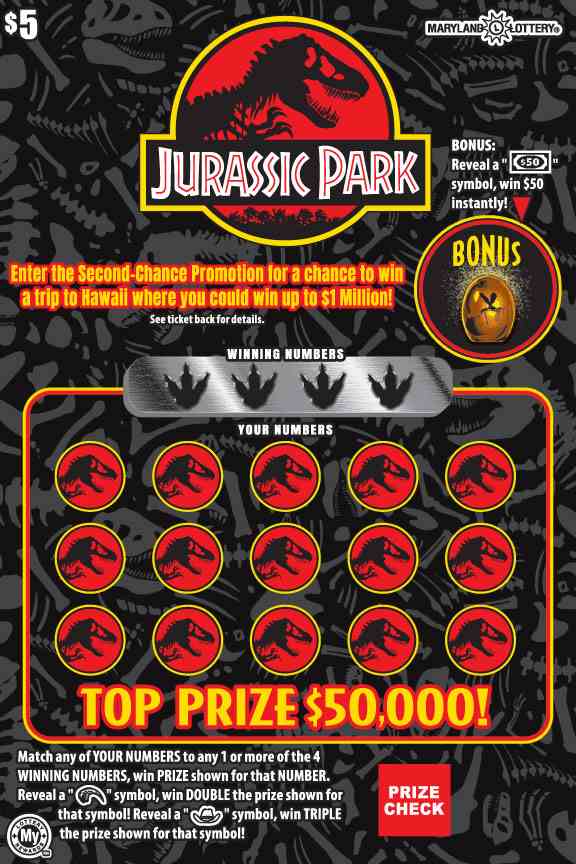 Jurassic Park scratchcard - game number #764 - front
