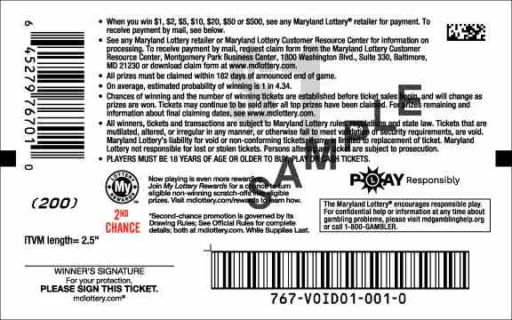 Just 1 Buck scratchcard - game number #767 - back