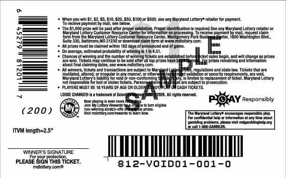 Loose Change® scratchcard - game number #812 - back