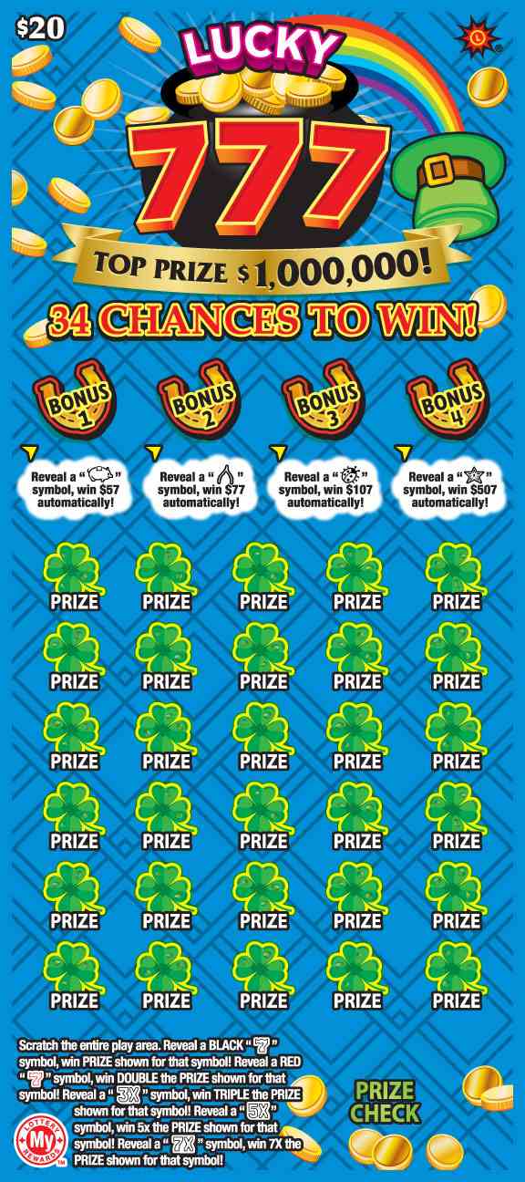 Lucky 777 scratchcard - game number #748 - front