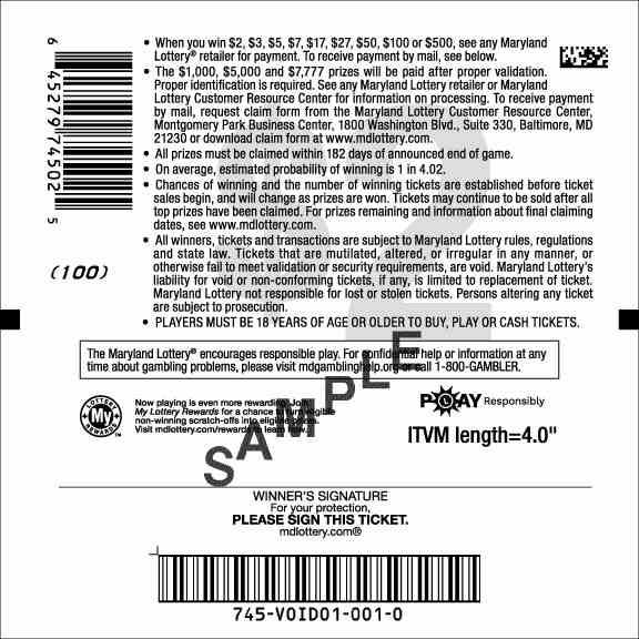 Lucky 7S Doubler scratchcard - game number #745 - back