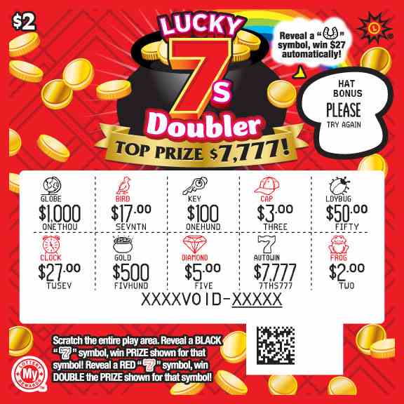 Lucky 7S Doubler scratchcard - game number #745 - front-scratched