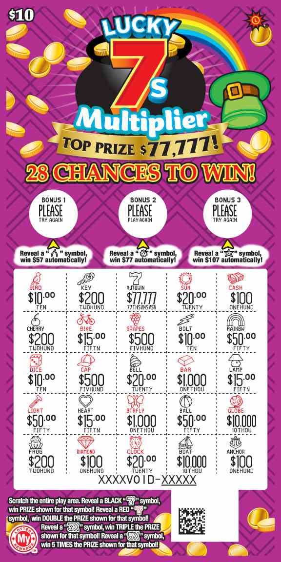 Lucky 7S Multiplier scratchcard - game number #747 - front-scratched