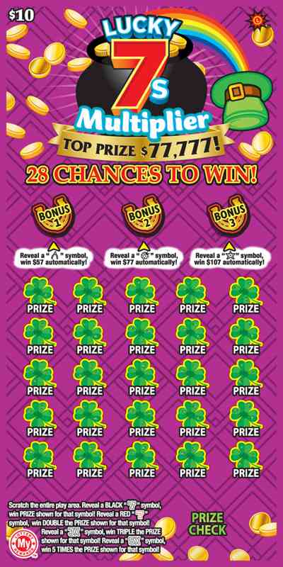 Lucky 7S Multiplier scratchcard - game number #747 - front