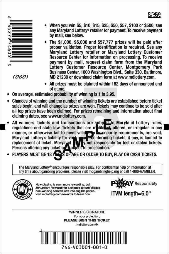 Lucky 7S Tripler scratchcard - game number #746 - back