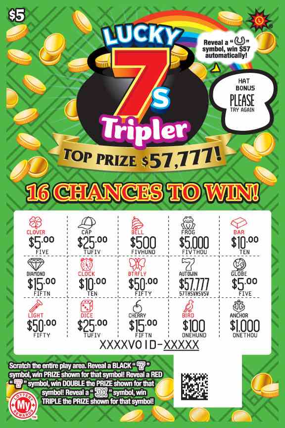 Lucky 7S Tripler scratchcard - game number #746 - front-scratched