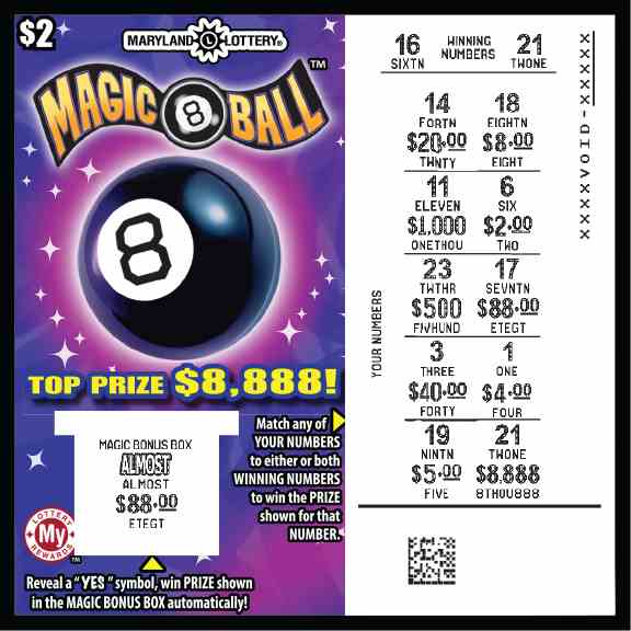 Magic 8 Ball scratchcard - game number #719 - front-scratched