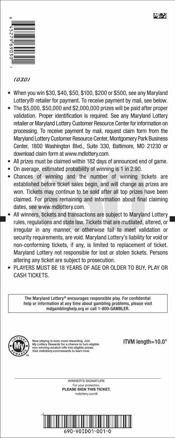 Mega Money scratchcard - game number #690 - back