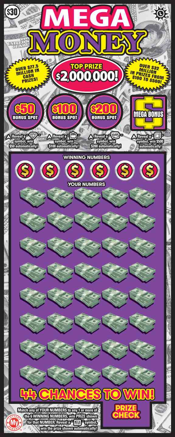 Mega Money scratchcard - game number #690 - front