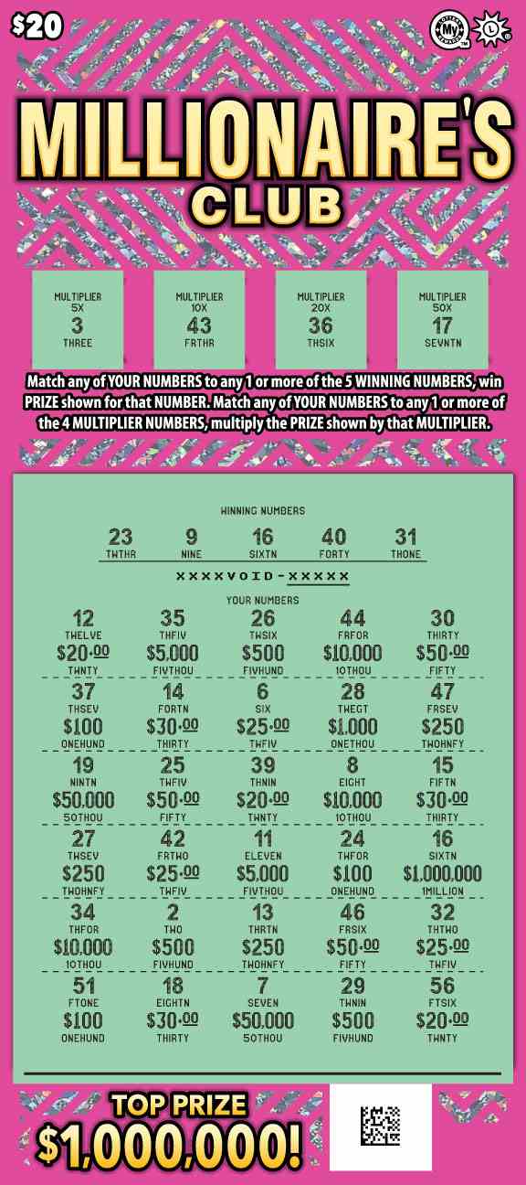 Millionaire's Club scratchcard - game number #704 - front-scratched