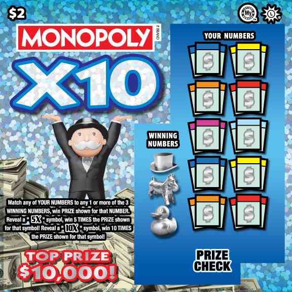 Monopoly X10 scratchcard - game number #727 - front