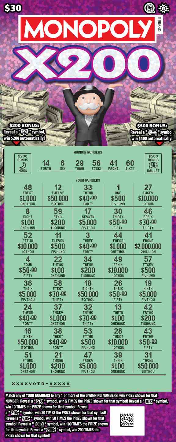 Monopoly X200 scratchcard - game number #724 - front-scratched