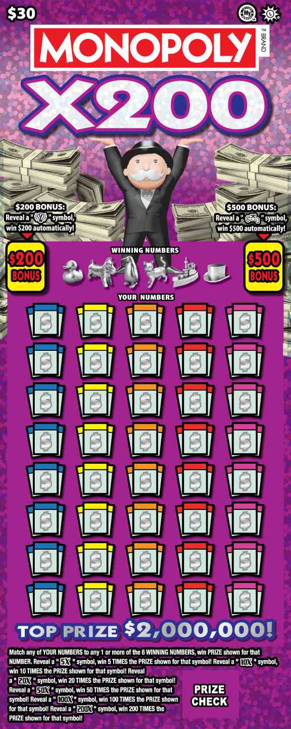 Monopoly X200 scratchcard - game number #724 - front