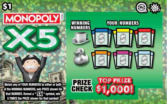 Monopoly X5 scratchcard - game number #722 - front