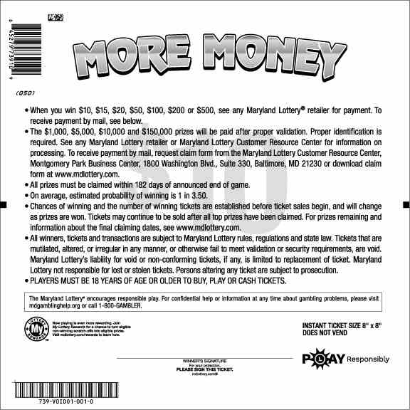 More Money scratchcard - game number #739 - back