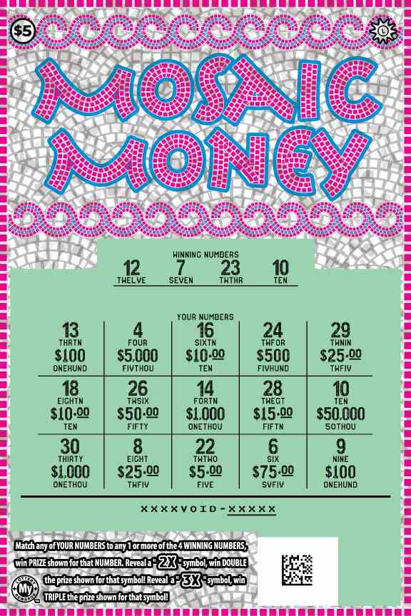 Mosaic Money scratchcard - game number #737 - front-scratched