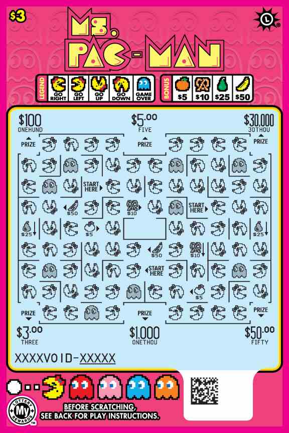 Ms.Pac-Man scratchcard - game number #794 - front-scratched
