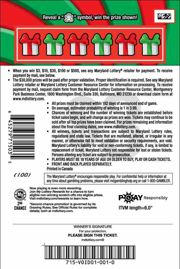 Peppermint Payout scratchcard - game number #715 - back