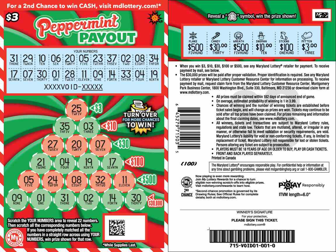 Peppermint Payout scratchcard - game number #715 - front-scratched