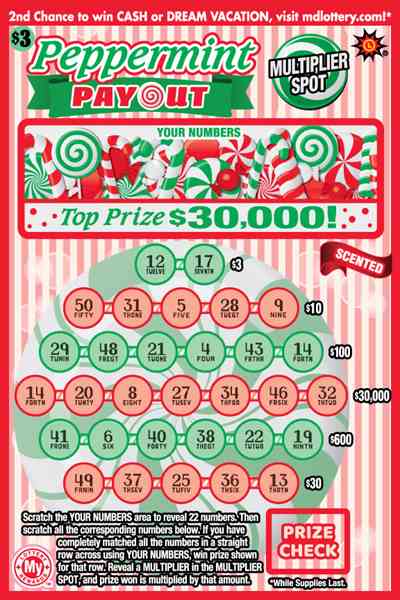 Peppermint Payout scratchcard - game number #822 - front
