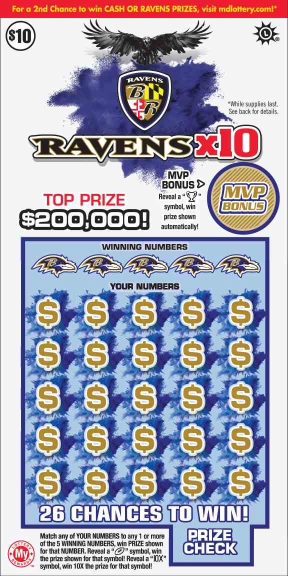 Ravens X10 scratchcard - game number #706 - front