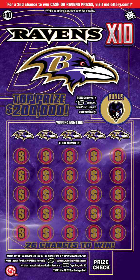 Ravens X10 scratchcard - game number #760 - front