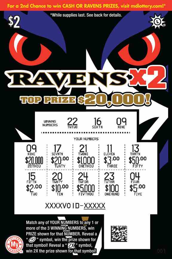 Ravens X2 scratchcard - game number #705 - front-scratched
