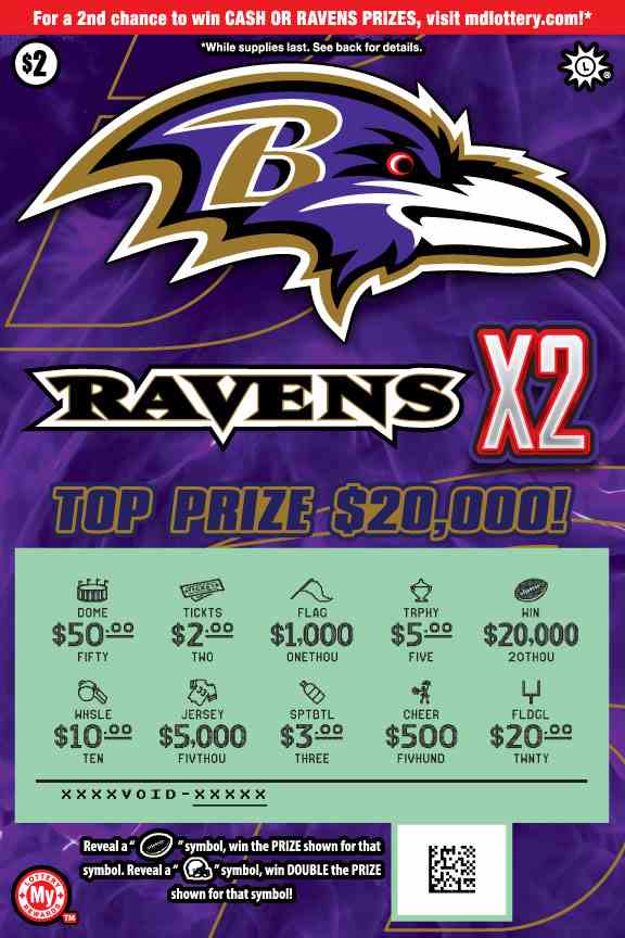 Ravens X2 scratchcard - game number #759 - front-scratched