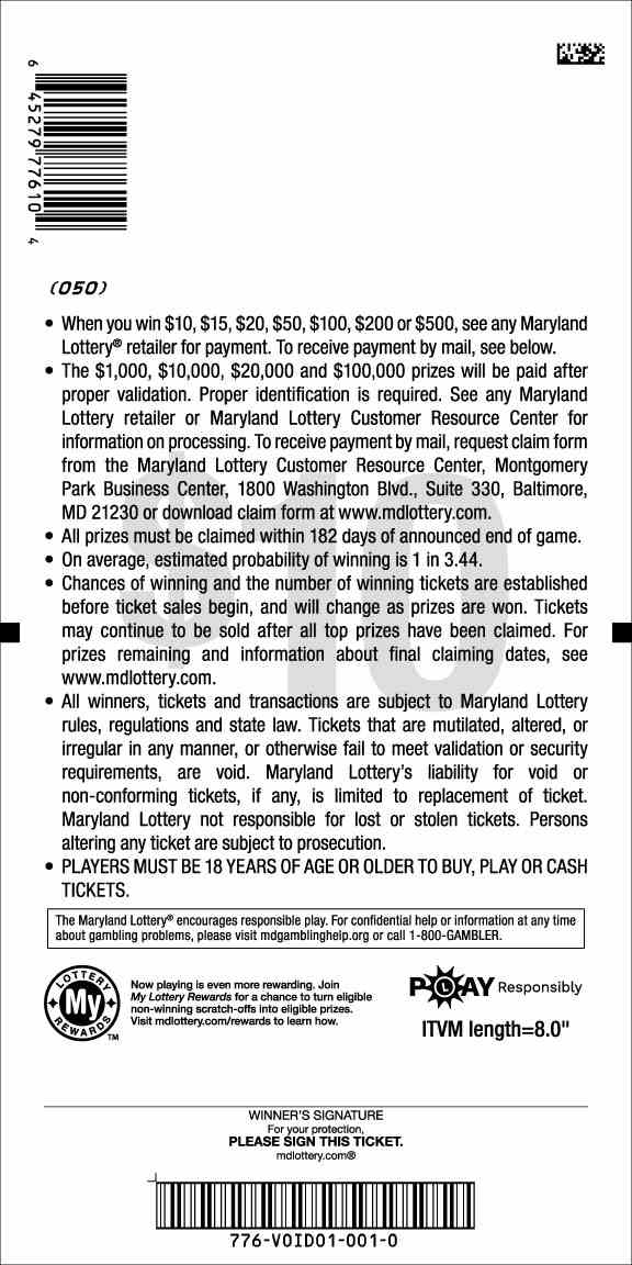 Red 5'S Doubler scratchcard - game number #776 - back