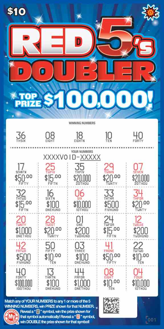 Red 5'S Doubler scratchcard - game number #776 - front-scratched