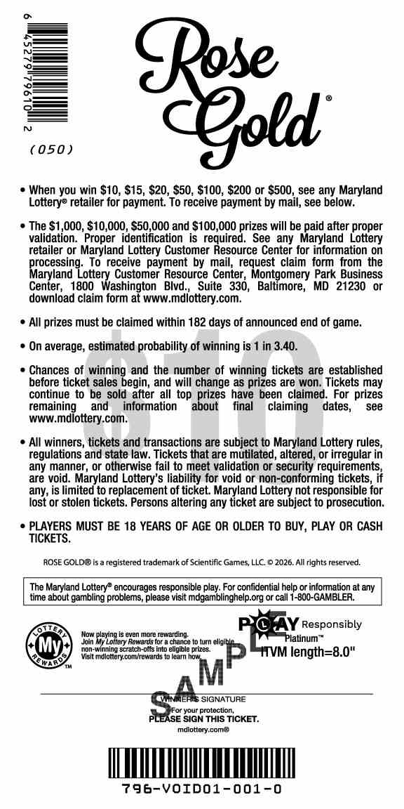 Rose Gold scratchcard - game number #796 - back