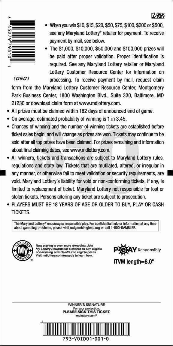 Scratch & Match scratchcard - game number #793 - back